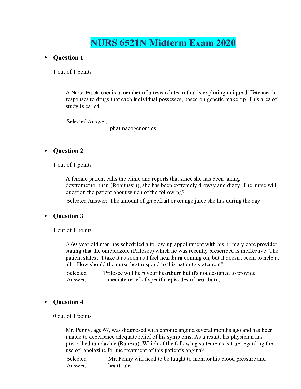 Preview image of NURS 6521N Midterm Exam 2020 document